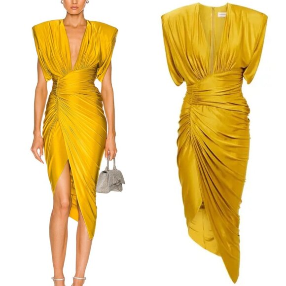 Alexandre Vauthier Amber Ruched Midi Dress NWT 34/2 - Picture 1 of 13